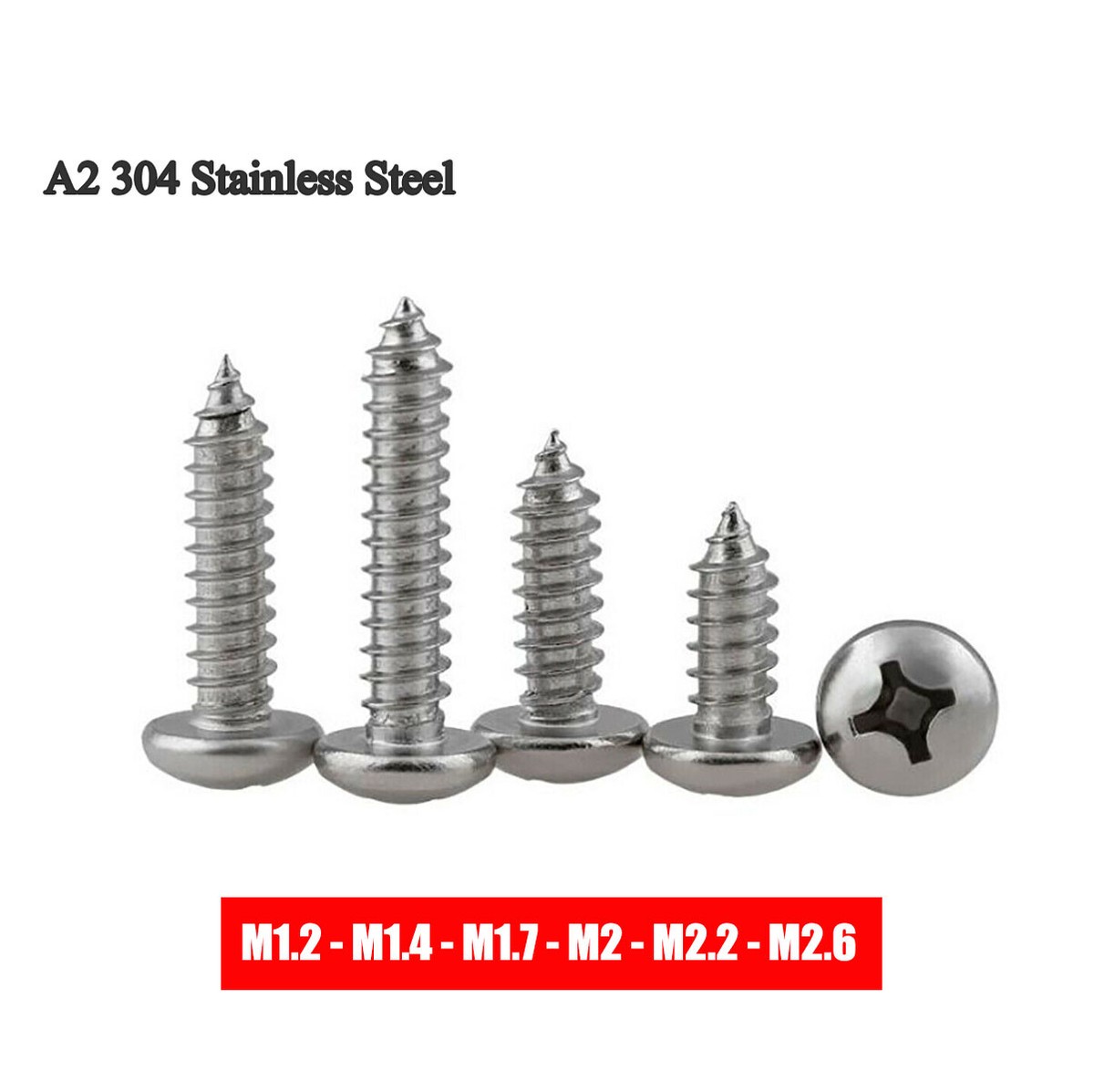Viti Autofilettanti Testa Tonda Phillips Acciaio Inox A2 304 – Misure M1-M2.6