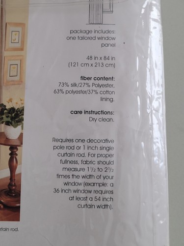2002 Target Home Tailored Solid Tan Silk Window Panel - 48” x 84” - New NIP - Picture 4 of 5