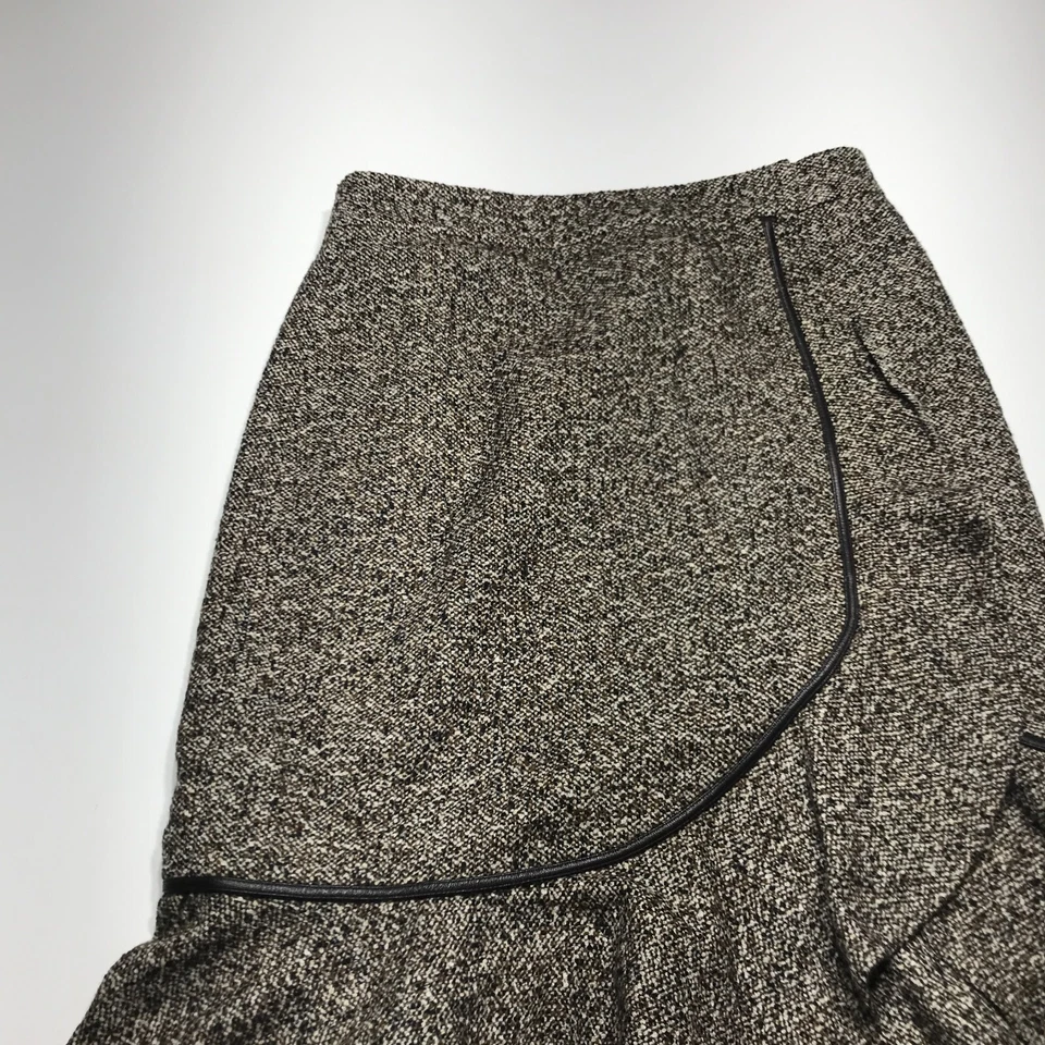 Falda Elie Tahari Mujer Talla 4 Marrón 80% Lana Virgen Trompeta con Borde de Cuero Sintético Foto 3 de 4