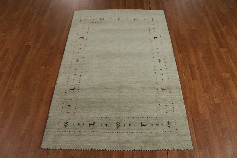 Alfombra Gabbeh verde artesanal de lana hecha a mano alfombra de dormitorio 4x6 pies Foto 3 de 4