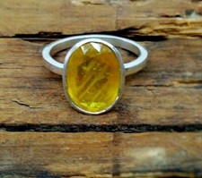 Natural Luster Yellow Sapphire 925 Solid Sterling Silver Handmade Ring 9098