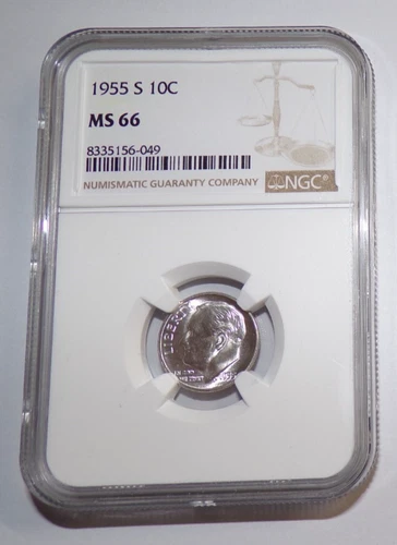 1955-S  10C  Roosevelt 90% Silver Dime NGC MS66