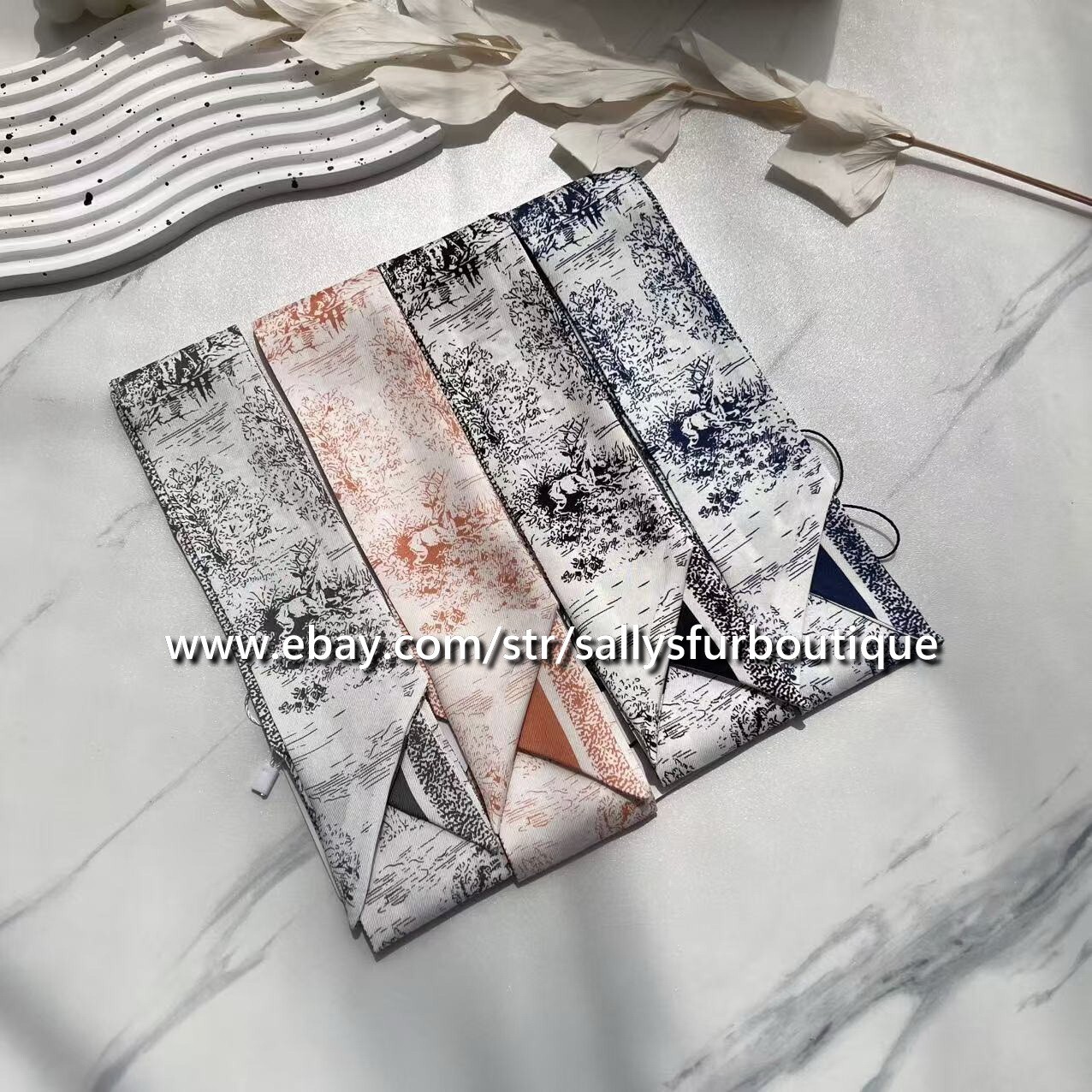 Sally Quality 18 Momme Twill Silk Scarf Ribbon Castle Print Head Necktie 100*6cm