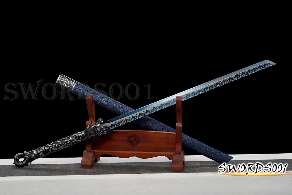 Handmade Wolf Sword Cool Blue Straight Carbon Steel Blade Chinese Tang Dao - Image 4 of 4