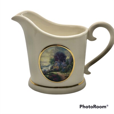 Avon Creamer Thomas Kinkade New Day Dawning Ivory Handle Gold Tone Rim Vintage