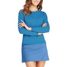 New Lands' End Petite Long Sleeve Rash Guard Swim Tee 428199 Deep Sea Gingham