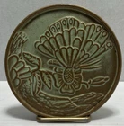 Vintage Frankoma Pottery Floral Decorative Trivet Prairie Green Butterfly OKLA