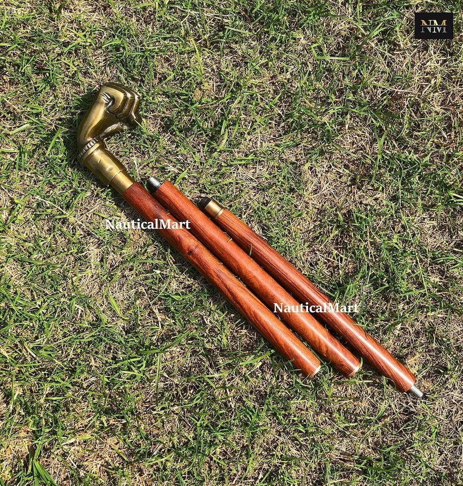 Solid Brass Closed Fist Head Handle Handmade Victorian Wooden Walking Stick Cane