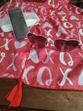 Heart Sunglasses UV Protection Red Tint Lenses Metal Frame Wipe/Case Scarf/Shawl