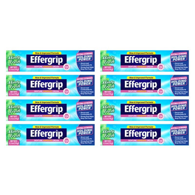 Effergrip Denture Adhesive Cream, Extra Strong Holding Power, 2.5 oz (Pack - 8)