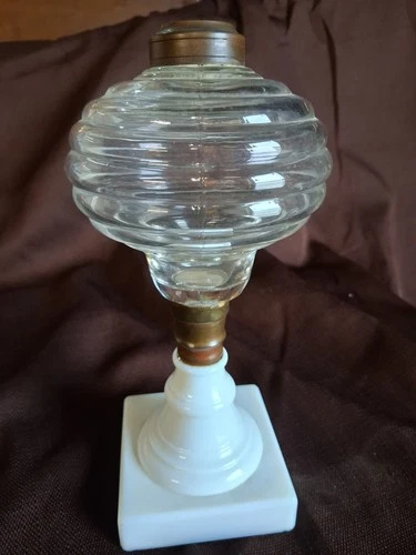 Beehive Font Milk Glass Base Oil Lamp