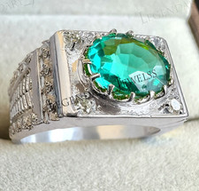 Green Emerald Gemstone With 925 Sterling Silver Ring for Men's Stylish Ring