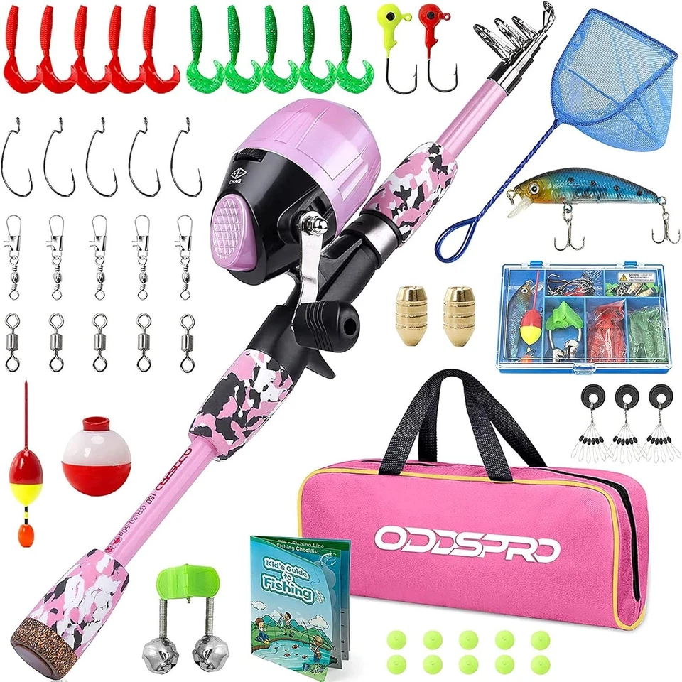 Kids Fishing Pole & Reel Combo Kit in Pink - 3 Size Options for Young Anglers - Image 3 of 4