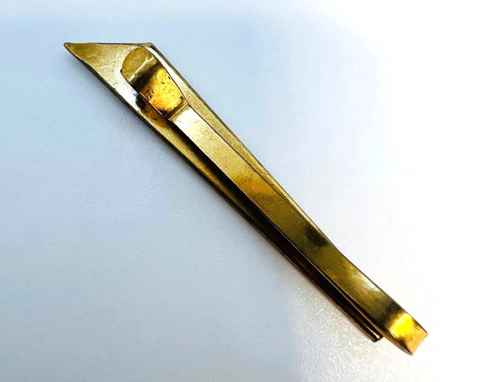 Retro Krawattenhalter aus vergoldetem Messing mit Perlmutt - Bild 4 von 4