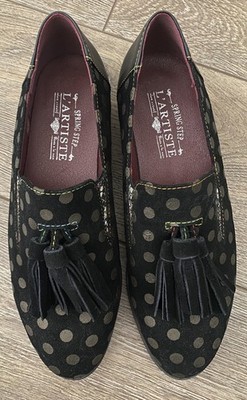 L'Artiste Spring Step Klasik Women 7.5/8 Black Suede Polka Dot Tassel Shoe