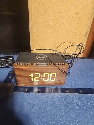 ANJANK Wooden Digital Alarm Clock FM Radio Fast Wireless Charging