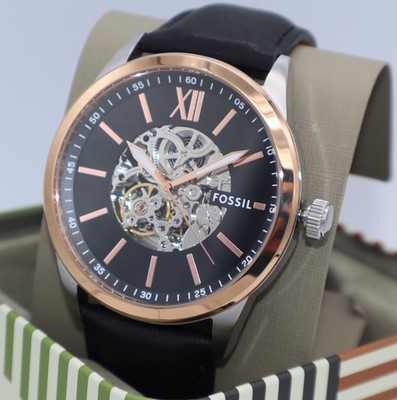 Fossil Flynn Automatic Skeleton Silver Black BQ2383 Men's Watch