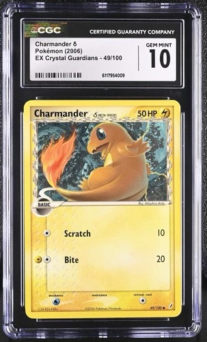 CGC 10 Charmander 2006 Pokémon EX Crystal Guardians 49/100 Delta Species Vintage
