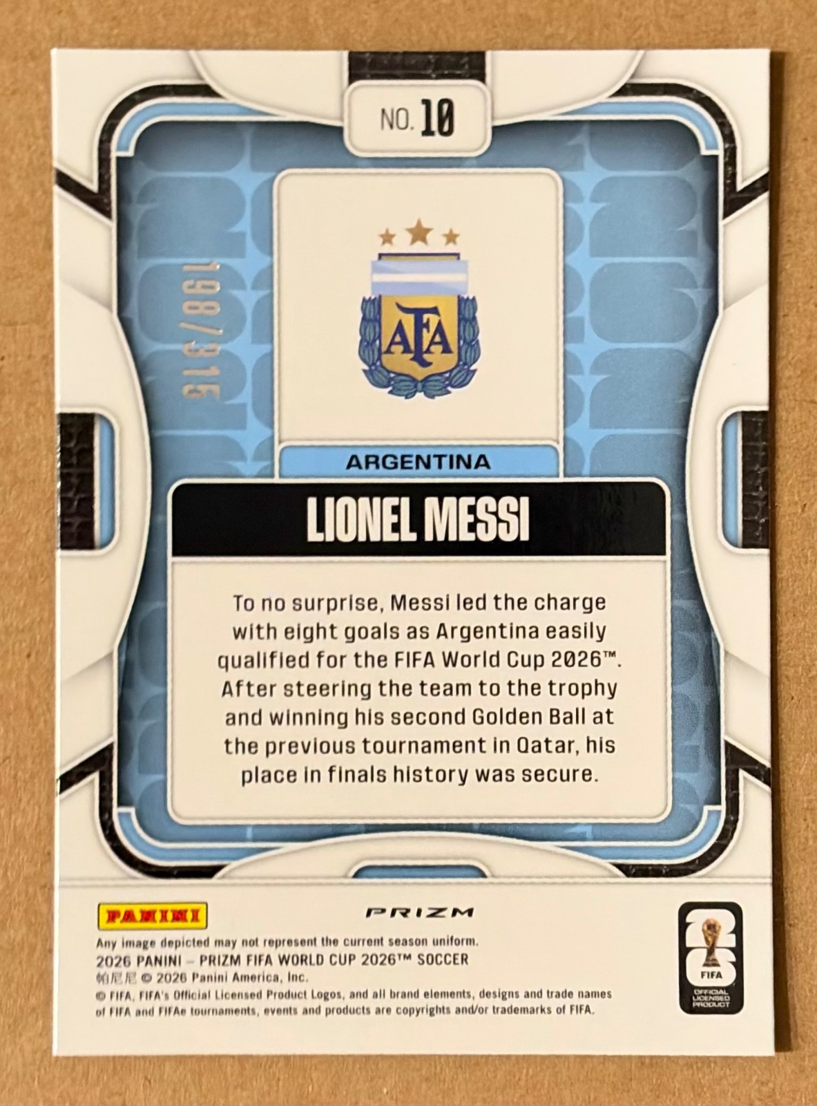 Lionel Messi ORANGE FLASH /315 2026 Prizm FIFA World Cup Argentina #10 view 3