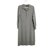 J. CREW 100% Merino Wool Gray Collared Sweater Dress Womens Sz L 