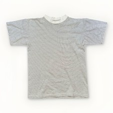 Vintage 90s Micro Stripe T-Shirt Large Made in USA Single Stitch Mock Neck Blank