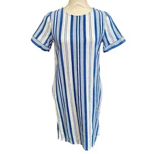 A.P.C. Robe Naxos Blue White Striped Shift Dress Cotton Size 6 (FR 38)