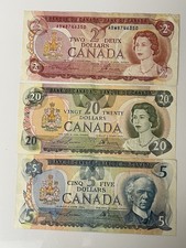Lawson-Booey Bank Of Canada Notes Lot: 1979 $20, 1979 $5, 1974 $2
