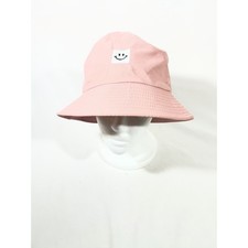 Kids Pink Bucket Hat Happy Face Embroidered Cotton Sun Hat Beach Vacay Resort