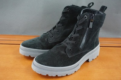 Ara High Soft Boots Shoes Womens Size 6 Black Suede Lace Up Zip Bamboo Lining
