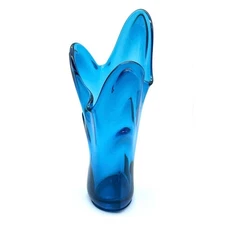 Vintage Viking Glass Blue Blunique Tundra Swung Vase 13”