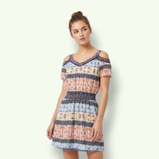 Bebop A-Line Dress Multicolor California V-Neck Cold Shoulder Size S