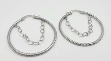 925 Sterling Silver Large Heart Link Chain Hoop Earrings, 1.5  L
