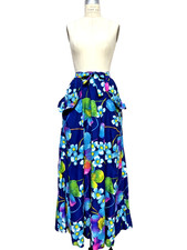Vintage 60s 70s PSYCHEDELIC HAWAIIAN Maxi Skirt Floral Barkcloth Luau Rainbow M