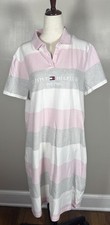 NWT Tommy Hilfiger Pink Stripe Logo Polo Shirt Dress Sz XL Short Sleeve Mini