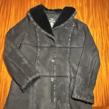 Vintage 90s Dennis Basso Faux Suede Shearling Coat Women’s Small Black Oversize