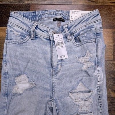 American Eagle Hi Rise Jegging Womens 0 Short 25w Stretch Distressed New
