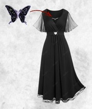 New Black Butterfly Charm Heart Buckle Wrap Effect Maxi Dress size 5XL 26 28 30