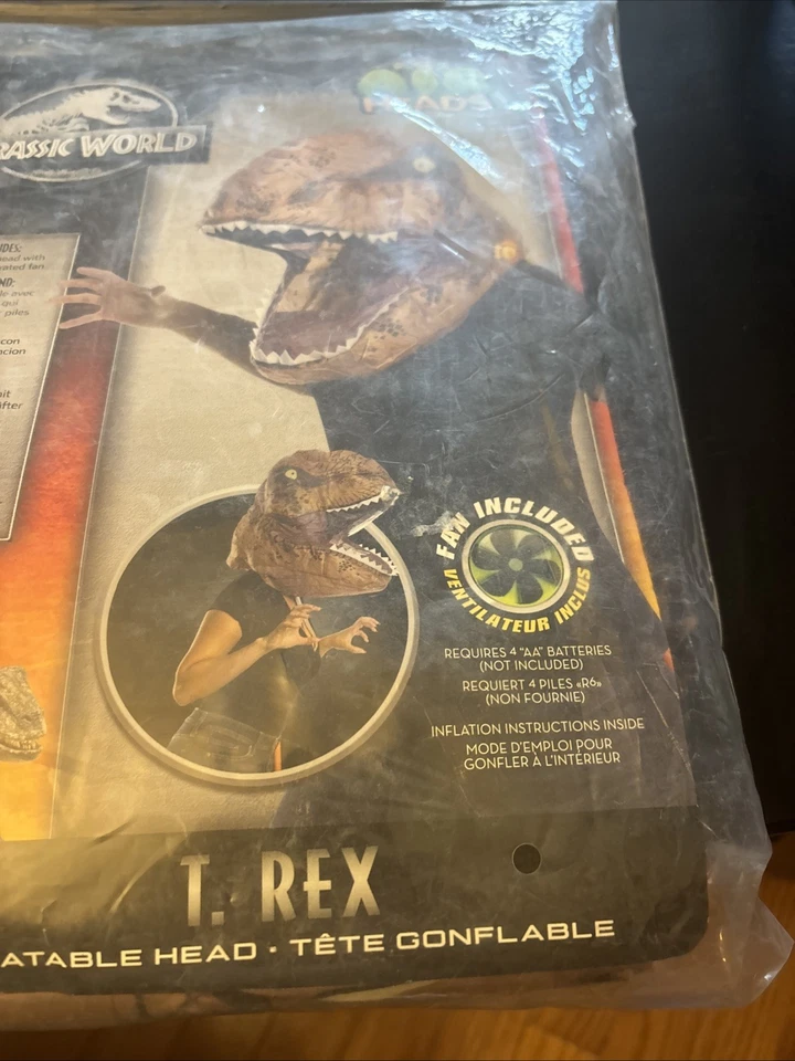 T-Rex Inflatable Air Heads Mask Dinosaur Head Face Jurassic World Rubie's Fan - Image 2 of 4