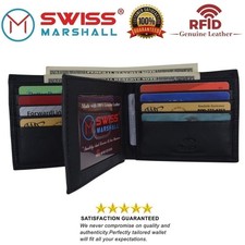 RFID Blocking Mens Genuine Leather Black Flap Credit Card ID Holder Slim Bifold