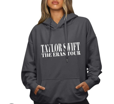 Taylor Swift The Eras Tour Gray Hoodie Unisex Medium Graphic Kangaroo Pocket Pop