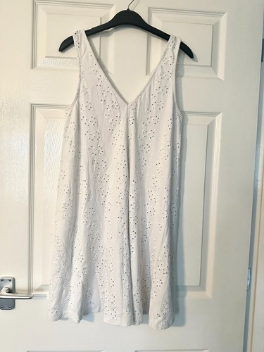 ASOS Women's UK Size 8 100% Cotton White Floral Pattern Cut Out Summer Dress