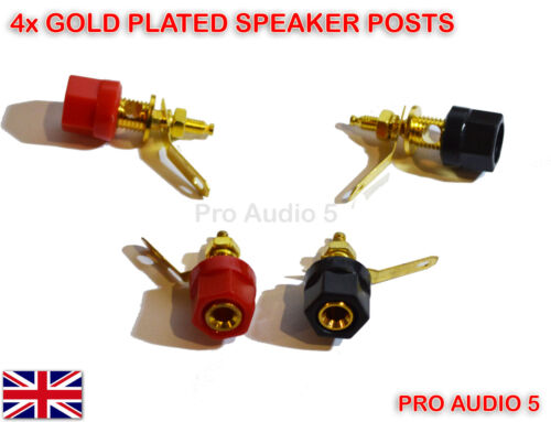4x Gold Speaker Binding Posts Terminal - 4mm Sockets for Banana Plugs - 2 pair - Bild 1 von 1