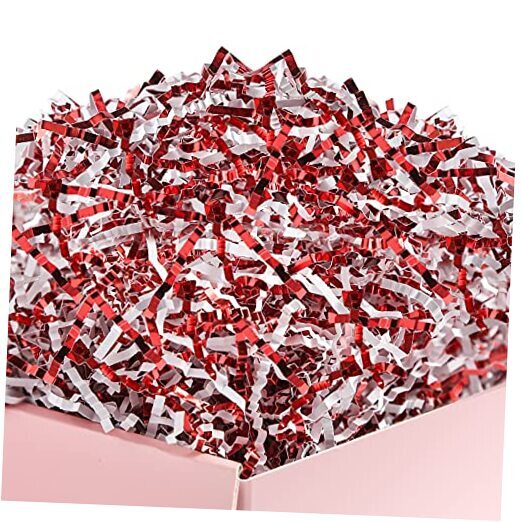 1/2 LB Metallic Red & White Crinkle Shred Filler for Candy Cane Decor-image