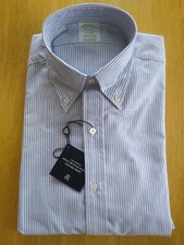 NWT Brooks Brothers Blue University Stripe Button Down 14.5-31 Milano MSRP 140