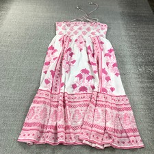 New Oliphant Dress Womens Small 1025V Tie Strap Midi Smocked Back Pink White a32