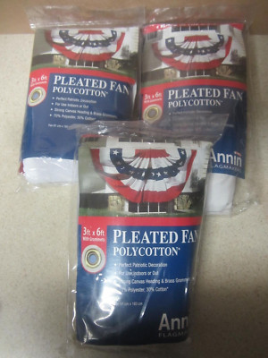 LOT OF 3  NEW  Annin Pleated Fan 3 x 6 ft PATRIOTIC DECORATION FLAG  USA