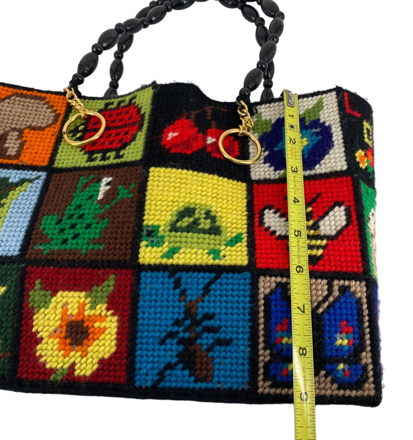 Vtg 70s Needlepoint Patchwork Tote Granny Bag Cro… - image 8