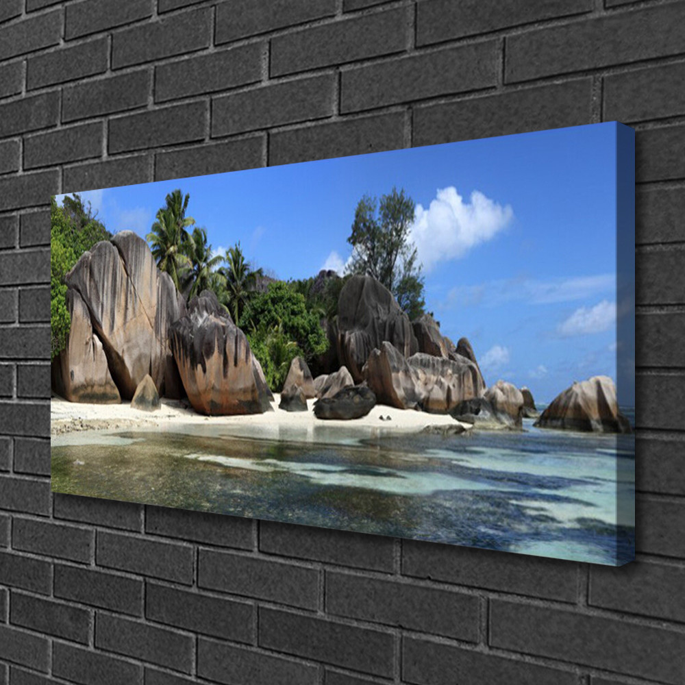 Tableau impression sur toile 100x50 d'art moderne motif paysage roche et mer de qualité galerie