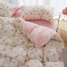 Flower Printed Bedding Set Duvet Cover Bed Sheet Pillowcase No Filler Bedclothes