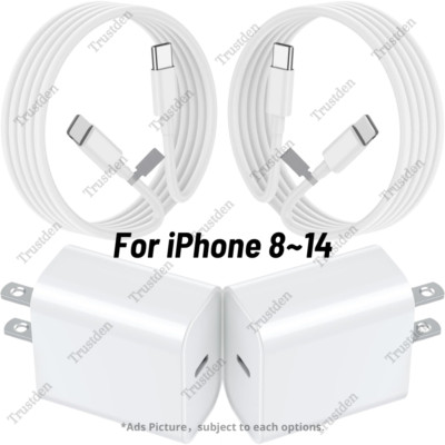 20W USB-C Power Adapter Block PD Fast Charger Cord For iPhone 14 13 12 11 Pro XR